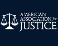 A logo of the american association for justice.