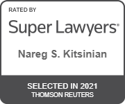 A badge that says rated by super lawyers nareg s. Kitsinian