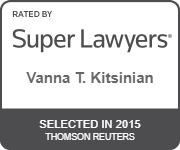 A badge that says, " rated by super lawyers vanna t. Kitsinian selected in 2 0 1 5 thomson reuters."